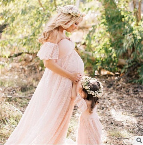 Maternity Korean-style lace dress for photoshoots and special occasions.