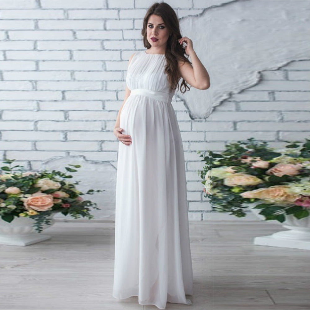 Maternity maxi chiffon gown with flowing silhouette, perfect for special occasions.
