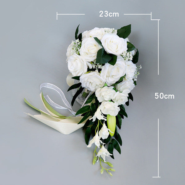 Waterfall-style bouquet with realistic white flowers and greenery, ideal for maternity occasions.