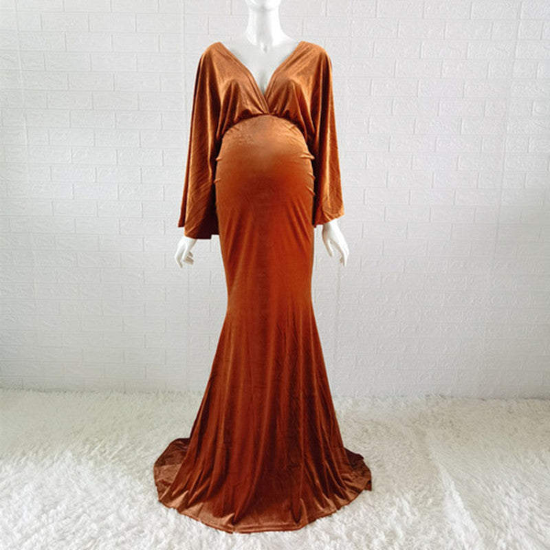 burnt orange velvet maternity dress Victoria Maternity Photoshoot Gown